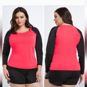Torrid Coral & Black Ragland Crew Neck Unlined Rashguard Swim Top 4X NWT
